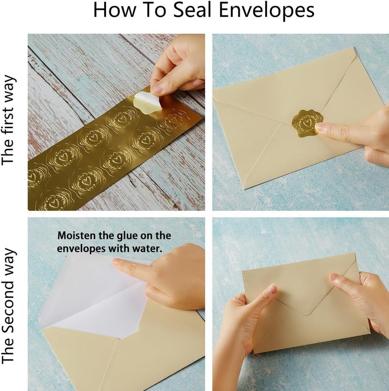 Homtable 50 Pieces Shiny Envelopes with Gold Stickers for Wedding Invitation Cards, Graduation, Baby Shower, Greeting Cards (Cream Color, A7, 5x7) - Image 3